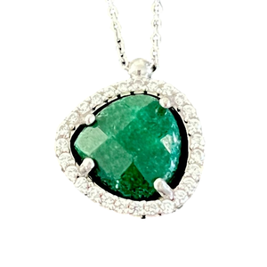 925 Green Tumbled Aventurine Stone & CZ Necklace, NWOTs